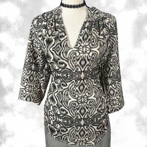 Vampy Goth Black and White Patterned Boho Blouse